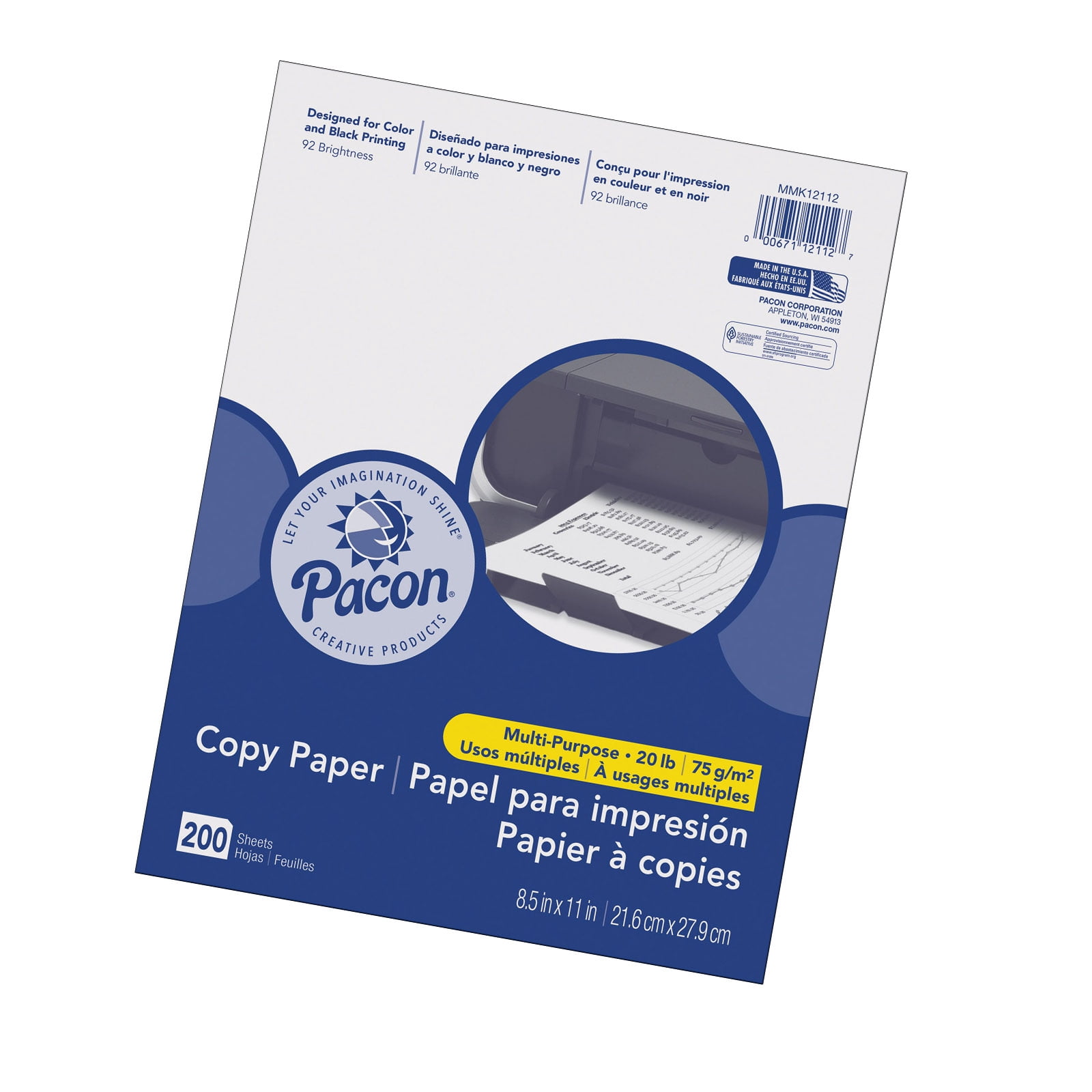 Pacon Multi-Purpose Paper, White, 20 lb., 8-1/2" x 11", 200 Sheets Per Pack, 3 Packs
