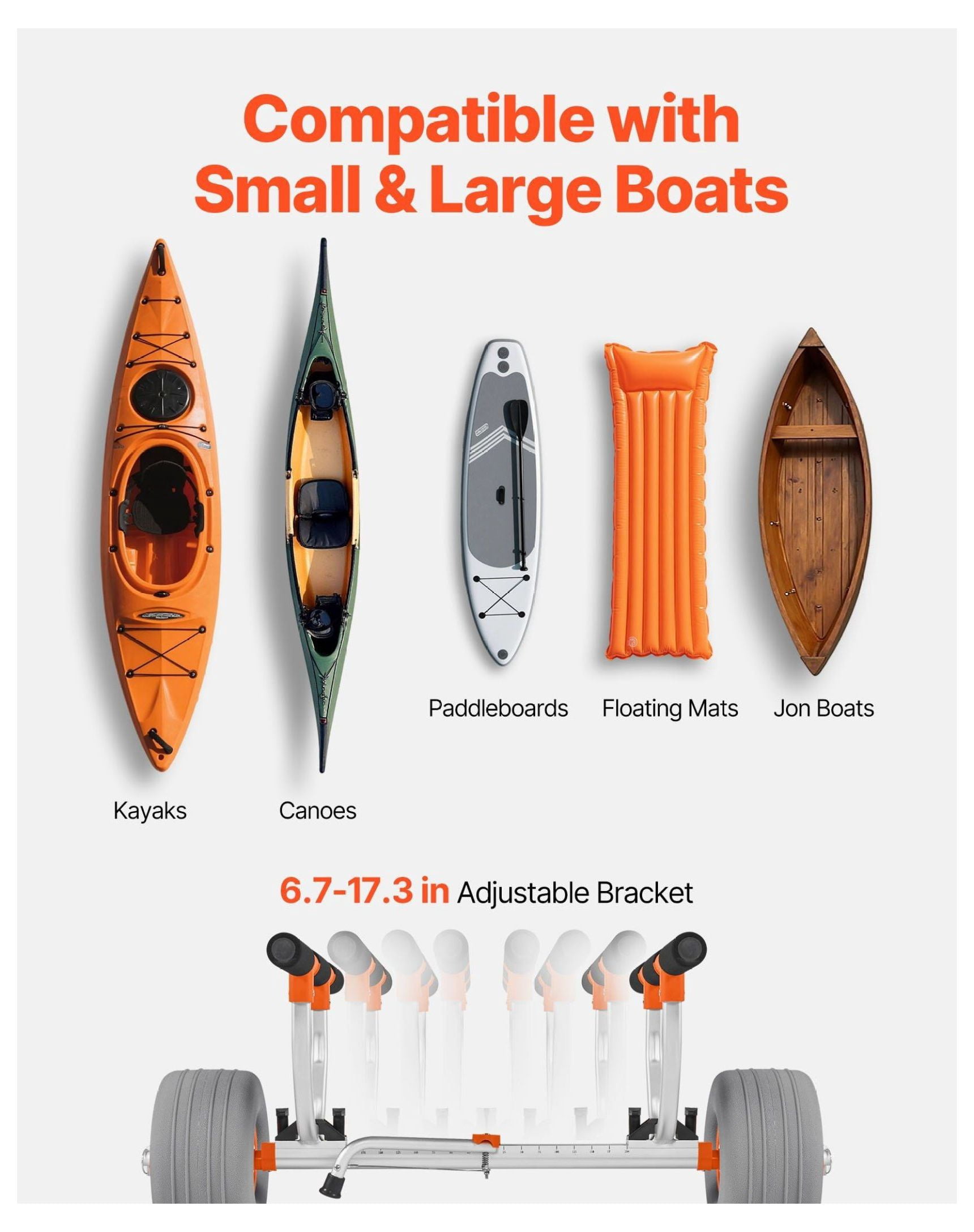 Kayak Cart 350 Lbs Capacity - Kayak Trolley with 12” Inflatable Tires & Straps - Paddle Board Carrier for Kayaks, Canoes & More