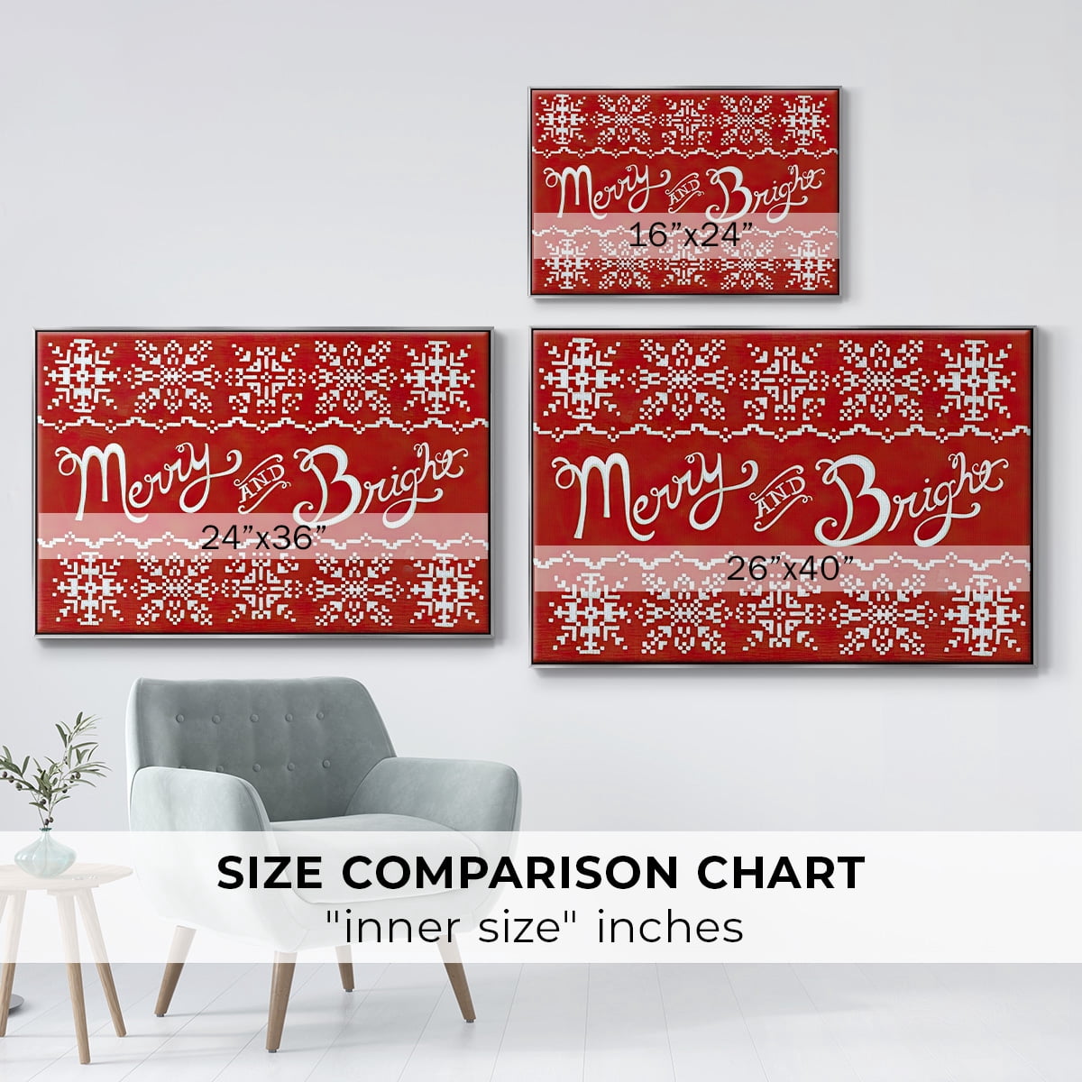 Fair Isle Snowflake I - Framed Gallery Wrapped Holiday Canvas - 17 x 25 - Silver Frame