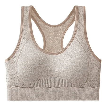 Yyeselk Sports Bras for Women Quick Dry Racerback Crop Tank Tops No Underwire Padded Workout Yoga Bra Full Coverage Underwear Beige Free Size