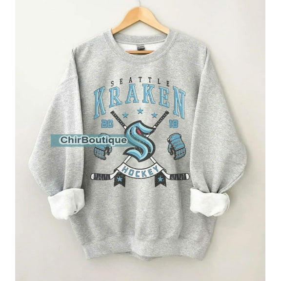 Seattle Hockey Sweatshirt Crewneck, Vintage Kraken shirt, Seattle Hockey Fan shirt, Hockey Tee, Kraken Sweatshirt ,Sport Grey Color,Size XL