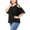thumbnail image 3 of DARING DIVA Women's Plus Cold Shoulder Bell Casual Sleeve Top 3X Black, 3 of 8