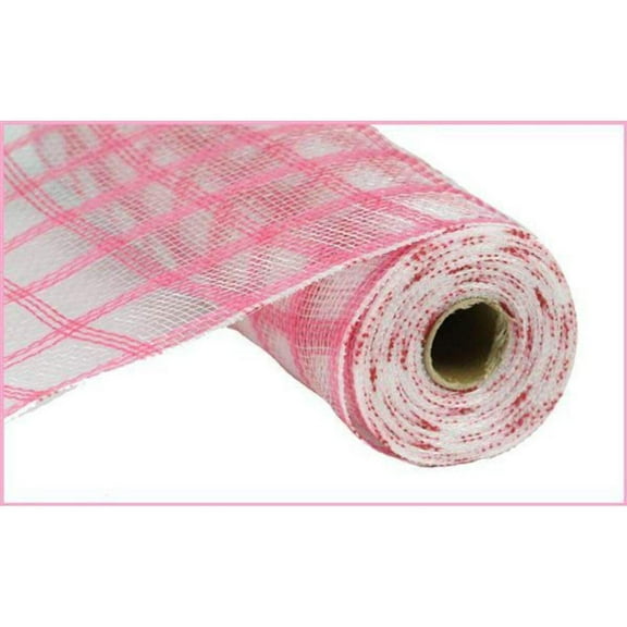 10" Poly Jute Deco Mesh Ribbon: Dark Pink  Clear Check
