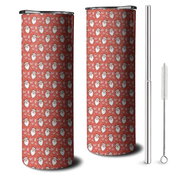 20oz Red Christmas Santa Pattern Skinny Tumblers Stainless Steel Tumbler with Lid and Straw,Vacuum Insulated Double Wall Travel Tumbler Cups with Cleaning Brush for Coffee,Tea