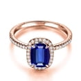 thumbnail image 2 of 1.75 Carat Blue Sapphire 7x5mm Emerald Cut And Moissanite Diamond Engagement Ring in 10k Rose Gold for Women on Sale, 2 of 4