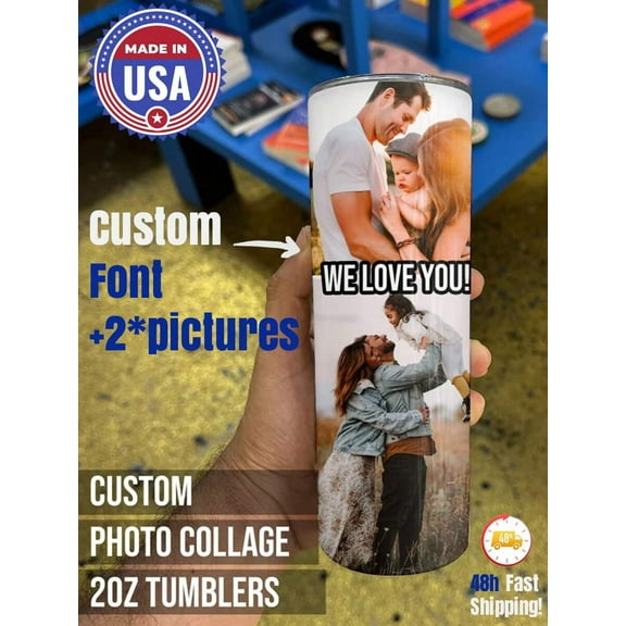 Personalized 20oz Stainless Steel Photo Tumbler - Custom Insulated Cup with Leakproof Lid, Free Straw - Picture/Custom Tumbler for Travel, Camping - Fits Cup Holders,