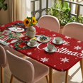 thumbnail image 3 of Red Snowman Christmas Table Cloths for 3 Foot Rectangle Tables, Xmas Snowflake Botanical Patio Waterproof Elastic Fitted Tablecloths, Washable Rectangular Table Cover for Camping, 3 of 8