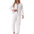 thumbnail image 1 of Conjunto de pijama de franela para mujeres, de manga larga, con botones, cuello en V, pantalones de forro polar, ropa de descanso XL blanca, 1 of 6