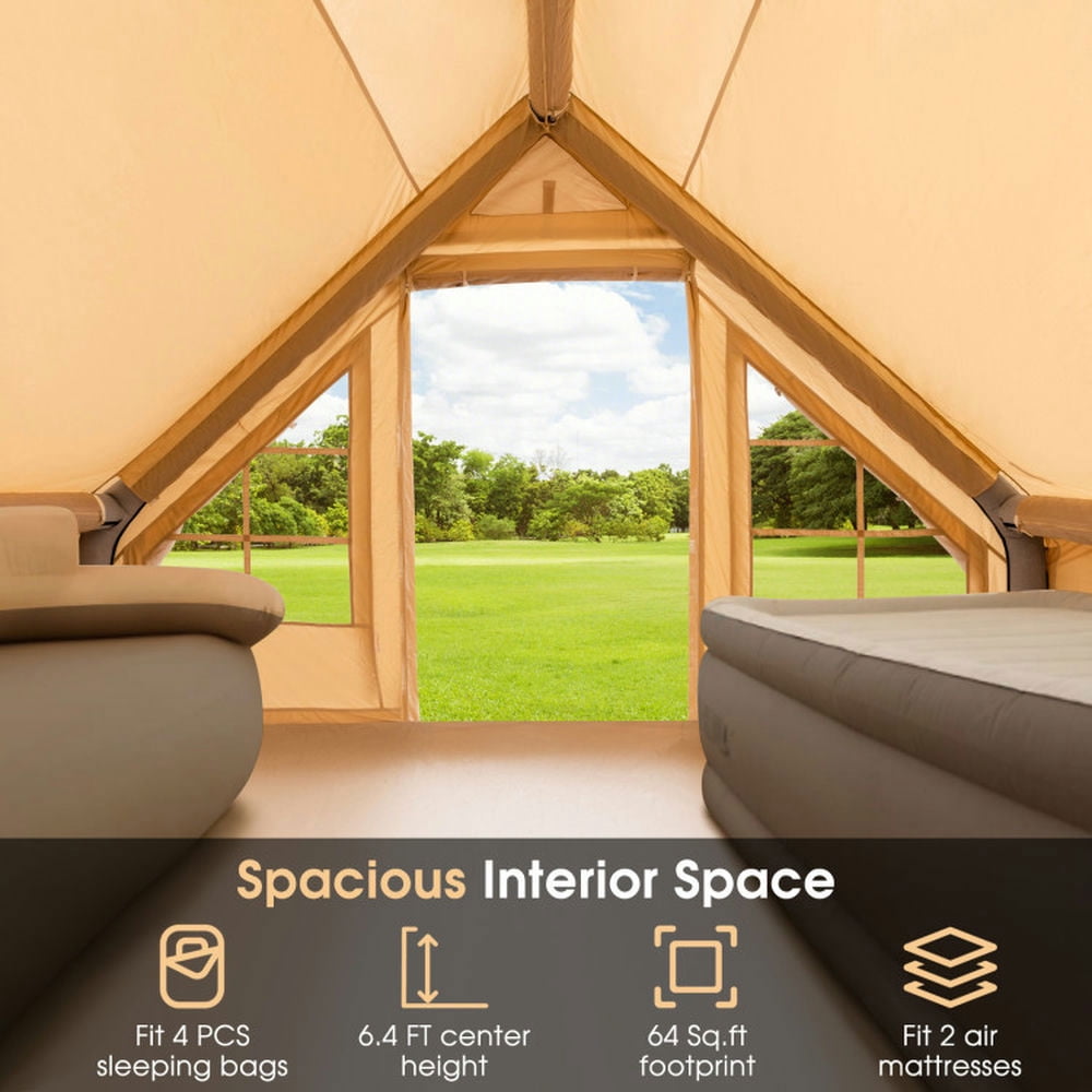 Aimee Lii Inflatable Camping Tent 2/4/6 People Glamping Tent for Family Camping with Pump, Instant Tents for Hiking & Traveling, Waterproof-Beige