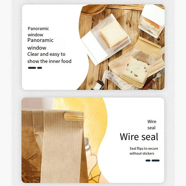 Baohd 50piece Food Grade Materials Bread Bag Durable And Beautiful Panoramic Window Opening European Style Kraft paper medium size