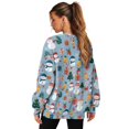 thumbnail image 4 of SCRAWLGOD Snowman Christmas Tree Bell BlueWomens Sweatshirts Polyester Crewneck Tops Long Sleeve Loose Fit Lightweight Fall Winter Drop Shoulder Casual Pullover with Pockets, L, 4 of 7