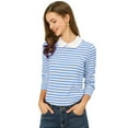 thumbnail image 1 of INSPIRE CHIC Women's Striped Long Sleeves Peter Pan Collar Contrast Tops, 1 of 6