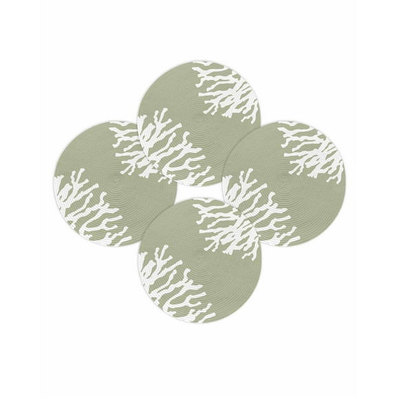 Round Placemats Set of 4 Sage Green Coral Place Mats Washable Woven Placemat Marine Life Ocean Circle Braided Table Mat for Kitchen Dining Table Party Home Decor 15 Inch
