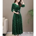 thumbnail image 3 of TiaoBug Women's Long Sleeve Velvet Cocktail Party Dresses Jacquard Flare Swing Wedding Guest Dress Green L, 3 of 4