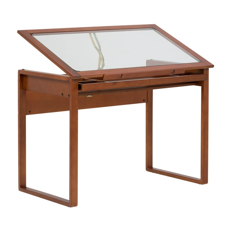 Studio Designs Ponderosa Brown Glass Top Solid Wood Drafting Table