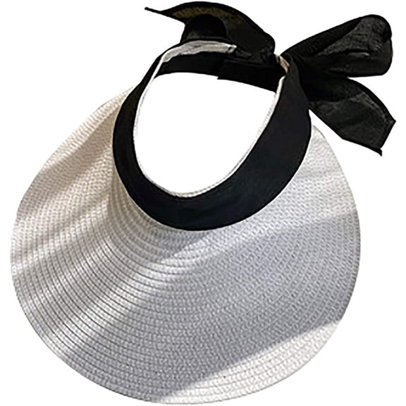 CoCopeaunts Sun Visor Beach Hat for Women Ponytail Wide Brim Summer UPF 50 Packable Straw Sun Hat