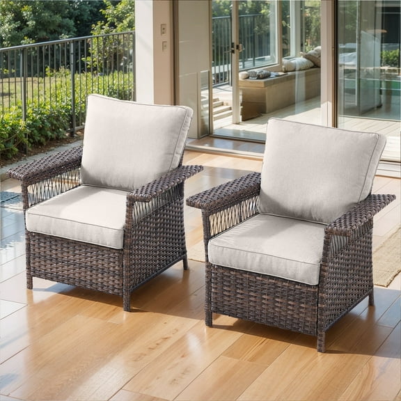 Gymojoy 2-Piece Patio Furniture Armchair,Outdoor Wicker Club Lounge Chair with Deep Seating,Beige Cushion