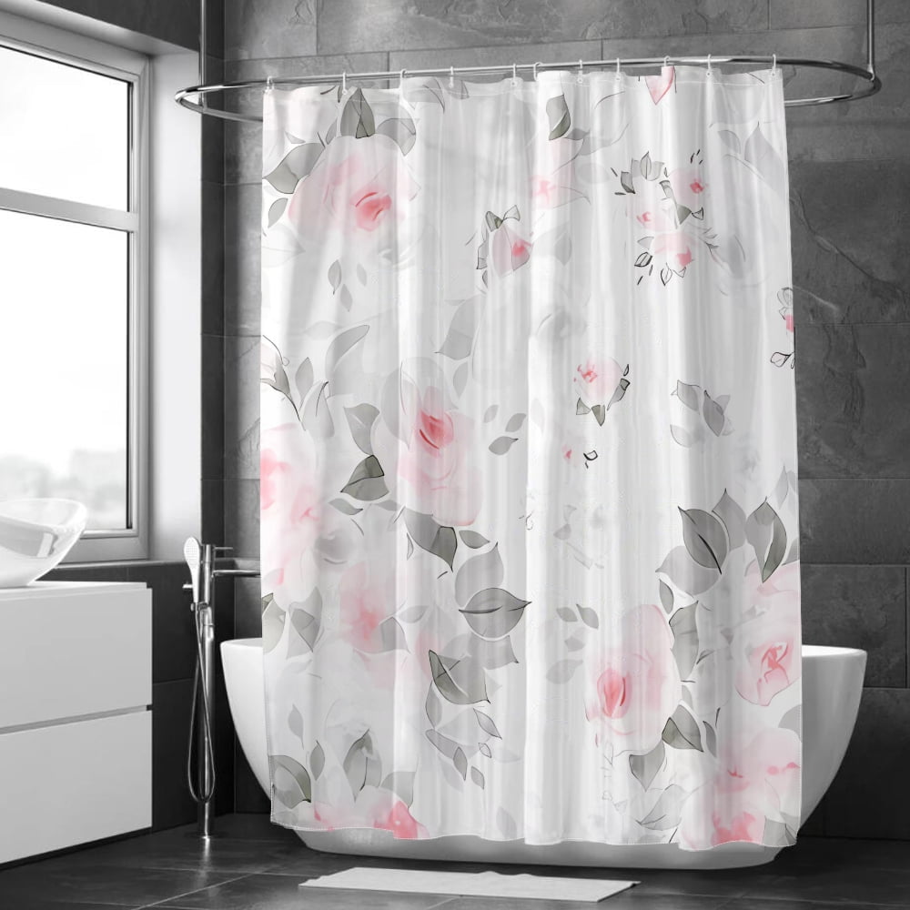 FABOTD Floral Shower Curtain Set Light Gray and White Shower Curtains