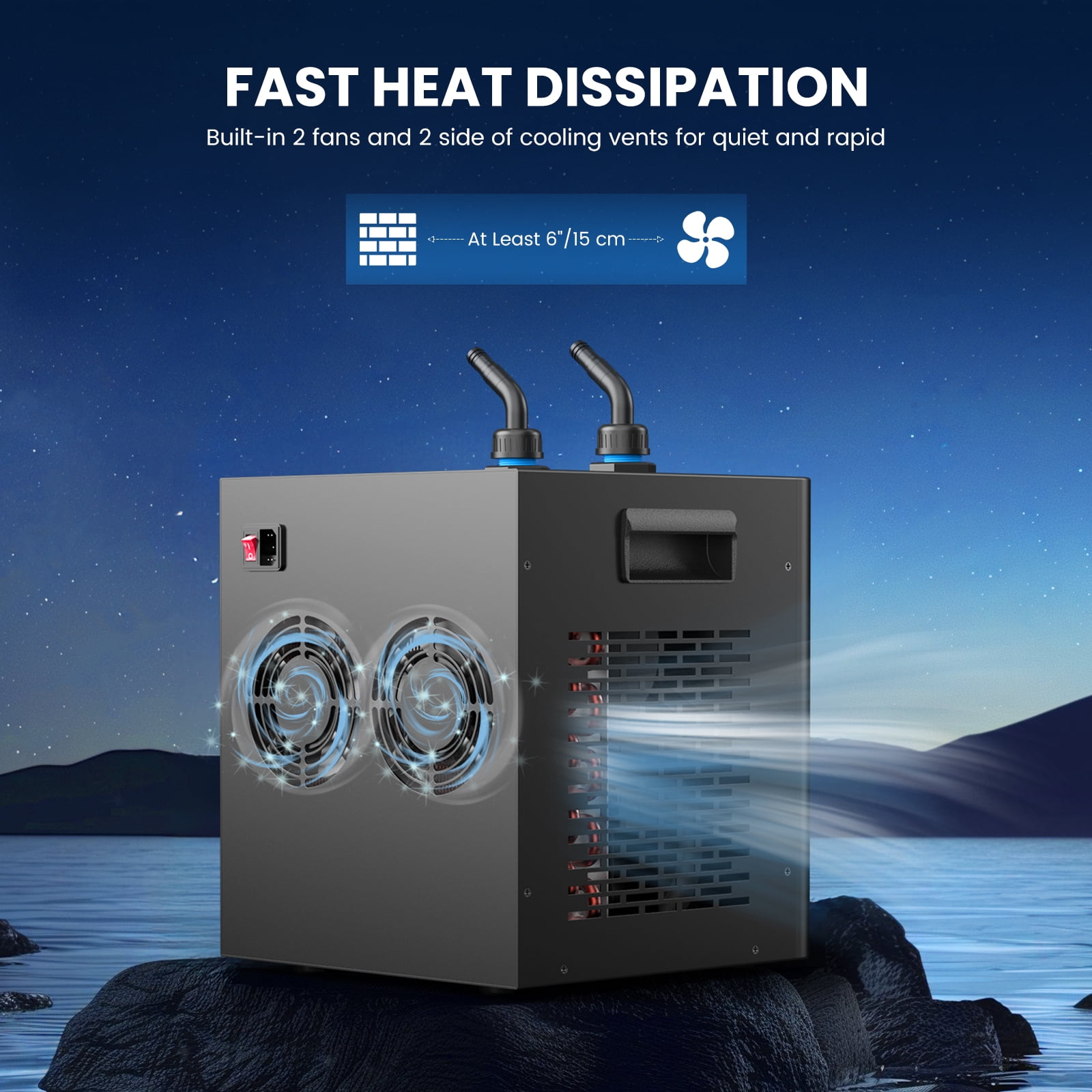 Ecojoy  Aquarium Water Chiller 75 Gallon, 1/3HP Fish Tank Chiller 300L with Quiet Compressor Refrigeration for Hydroponic System Axolotl Jellyfish Coral Crystal Shrimp