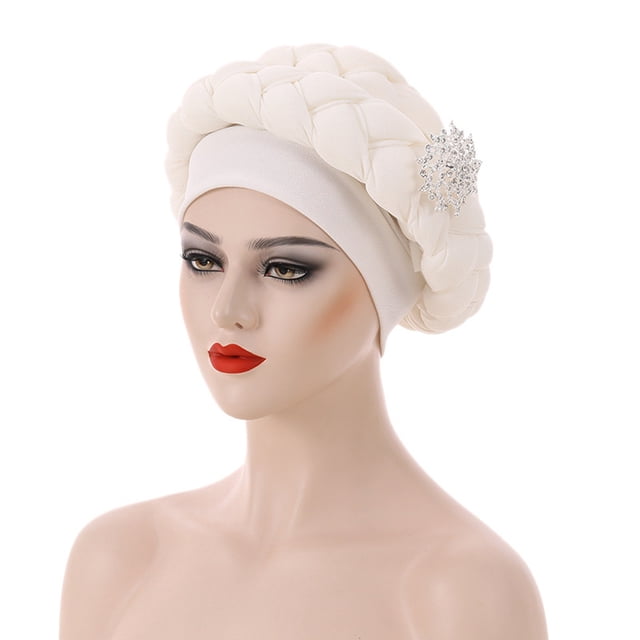Chapeau Tressé Perlé pour Femmes Mode Musulman à Volants Bonnet de Nuit Doublé de Satin