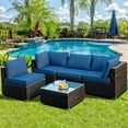 thumbnail image 3 of Patiojoy 5PCS Rattan Patio Furniture Set Cushioned Sofa Chair Coffee Table Set Easy Assemble Navy, 3 of 9