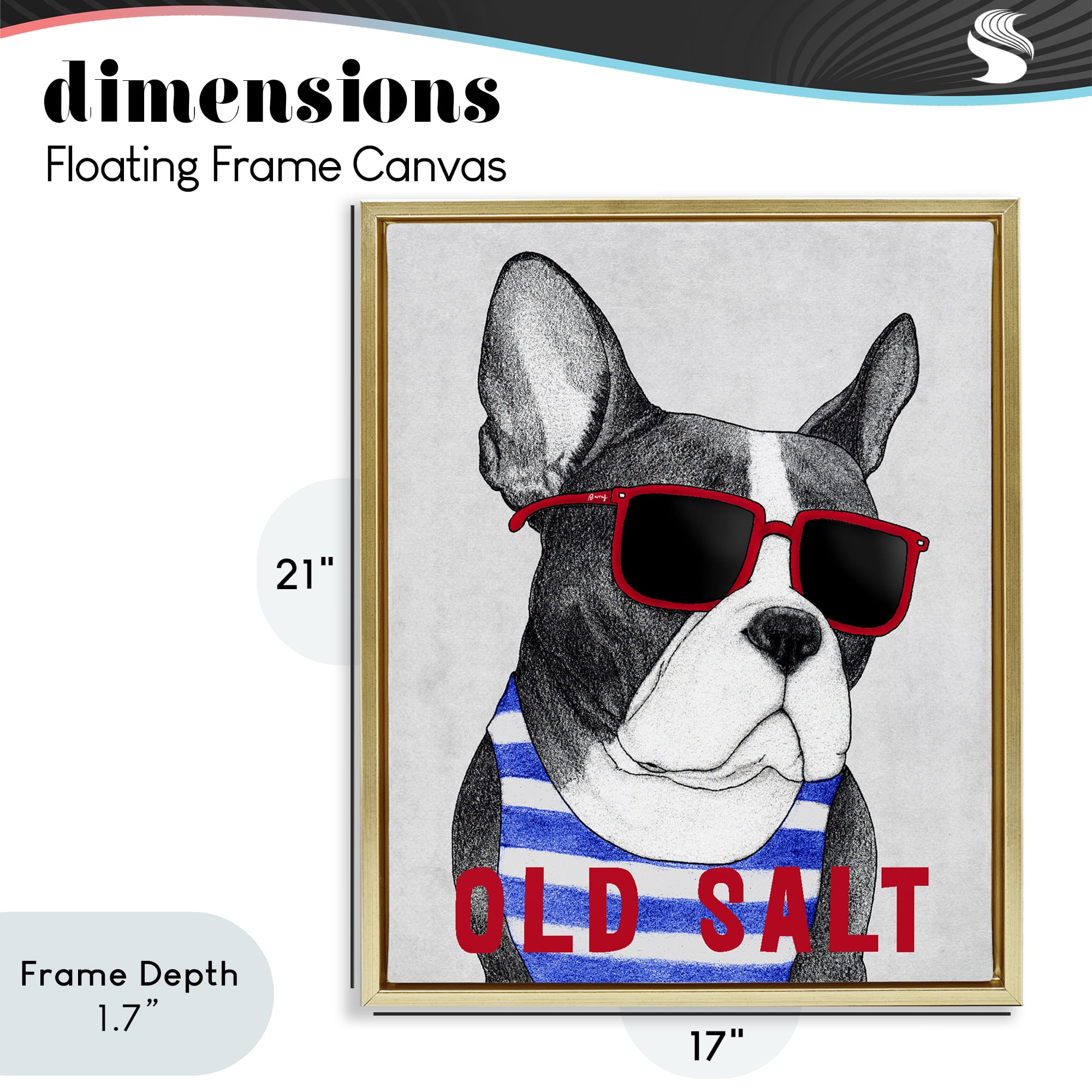 Stupell Industries Old Salt Summer Frenchie Gold Framed Floater Canvas Wall Art, design by Barruff