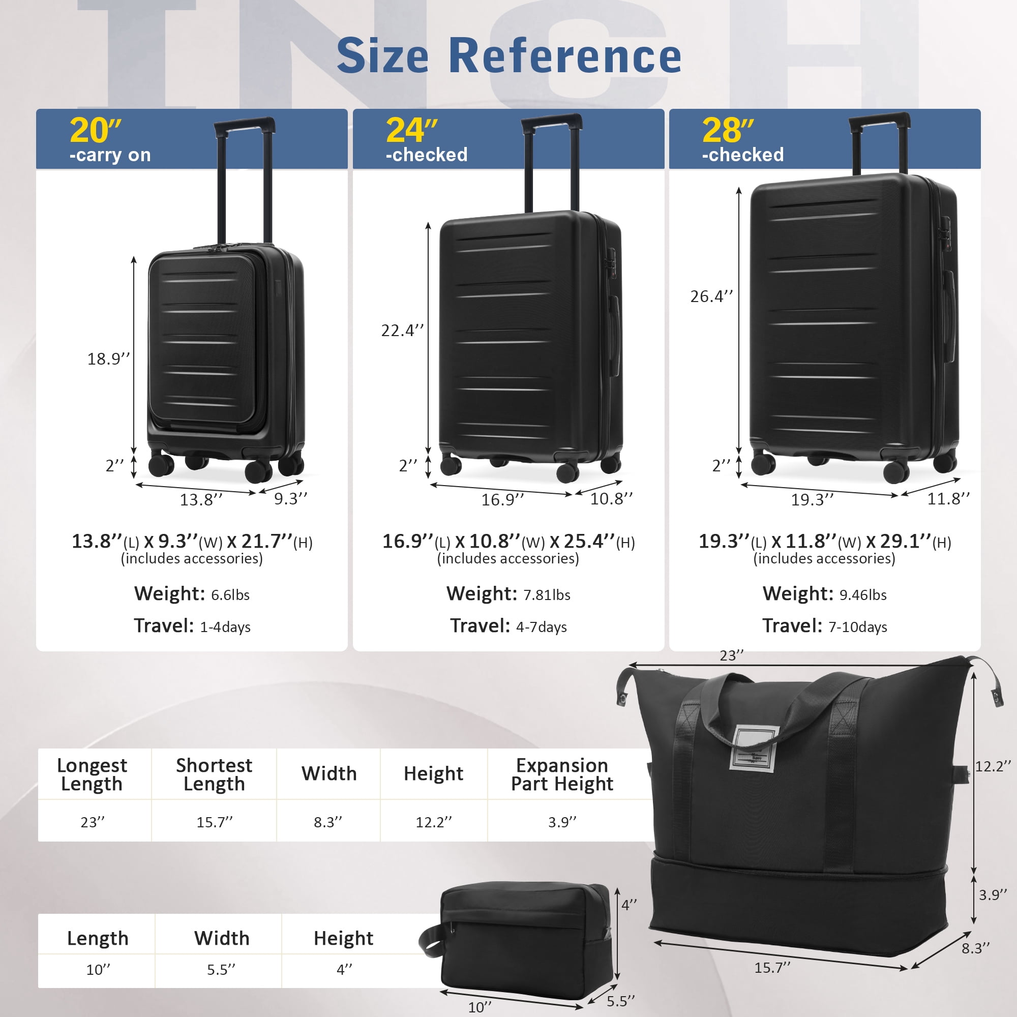 Luggage Sets 5 Piece with Front Opening, Hardside Expandable Carry On Suitcase Set with Double Spinner Wheel, Lightweight Travel Luggage with USB Port, TSA Locks(20"24"28")