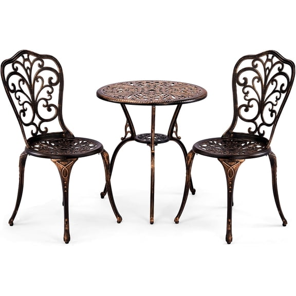 VINGLI 3 PCS Outdoor Bistro Set,Outdoor Patio Set, All-Weather Cast Aluminum Bistro Table Set, Bistro Table and Chairs Set of 2 for Backyard, Garden, Balcony