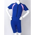 thumbnail image 5 of inlzdz Boys Girls One Piece Rash Guard Swimsuits Short Sleeve Zipper Front Bathing Suit Shorty Wetsuit Blue 16, 5 of 7