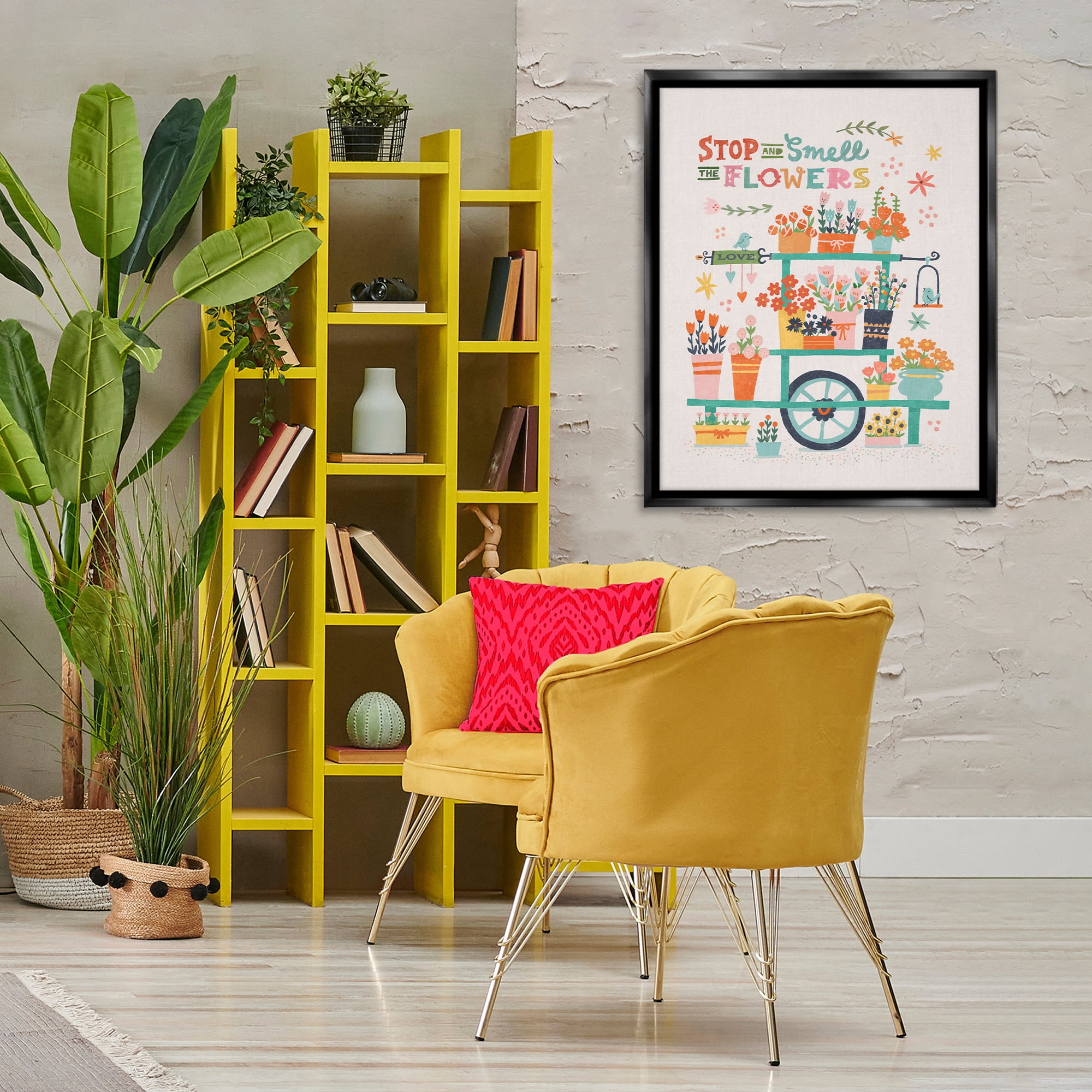 Stupell Industries Inspiring Assorted Flower Cart Plants & Flowers Painting Black Floater Framed Canvas Art Print Wall Art, 25 x 31