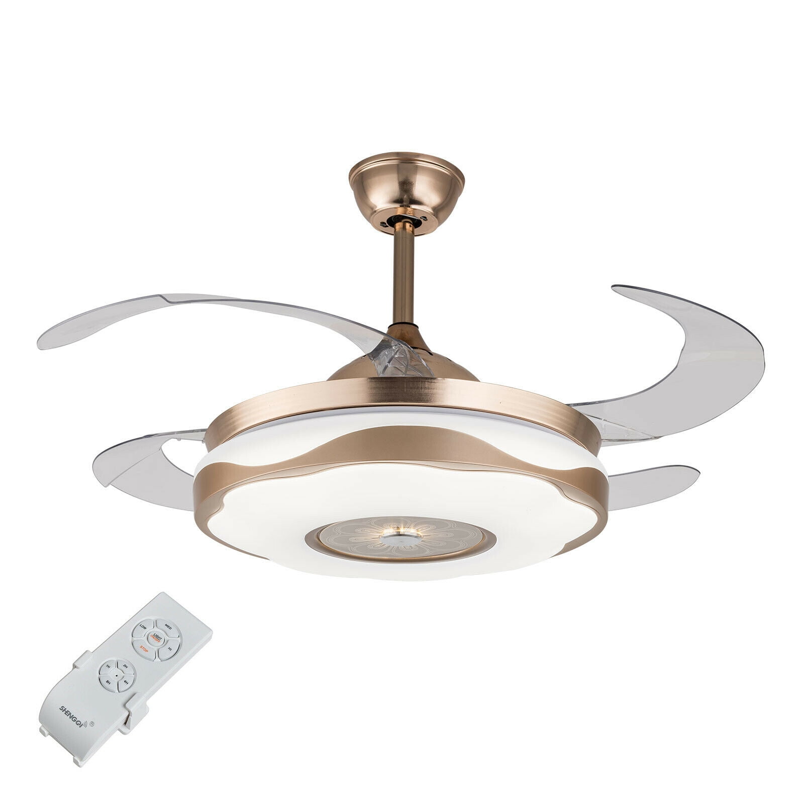 Bluetooth Invisible Ceiling Fan Lamp LED 7-Color Music Player Chandelier 36"/42" 