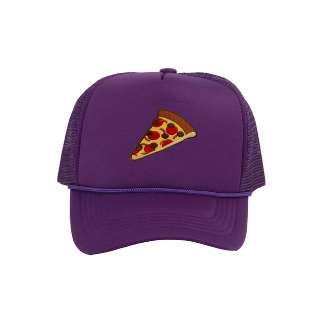 Adult Men's Pepperoni Pizza Slice Rope Foam Trucker Hat, Purple