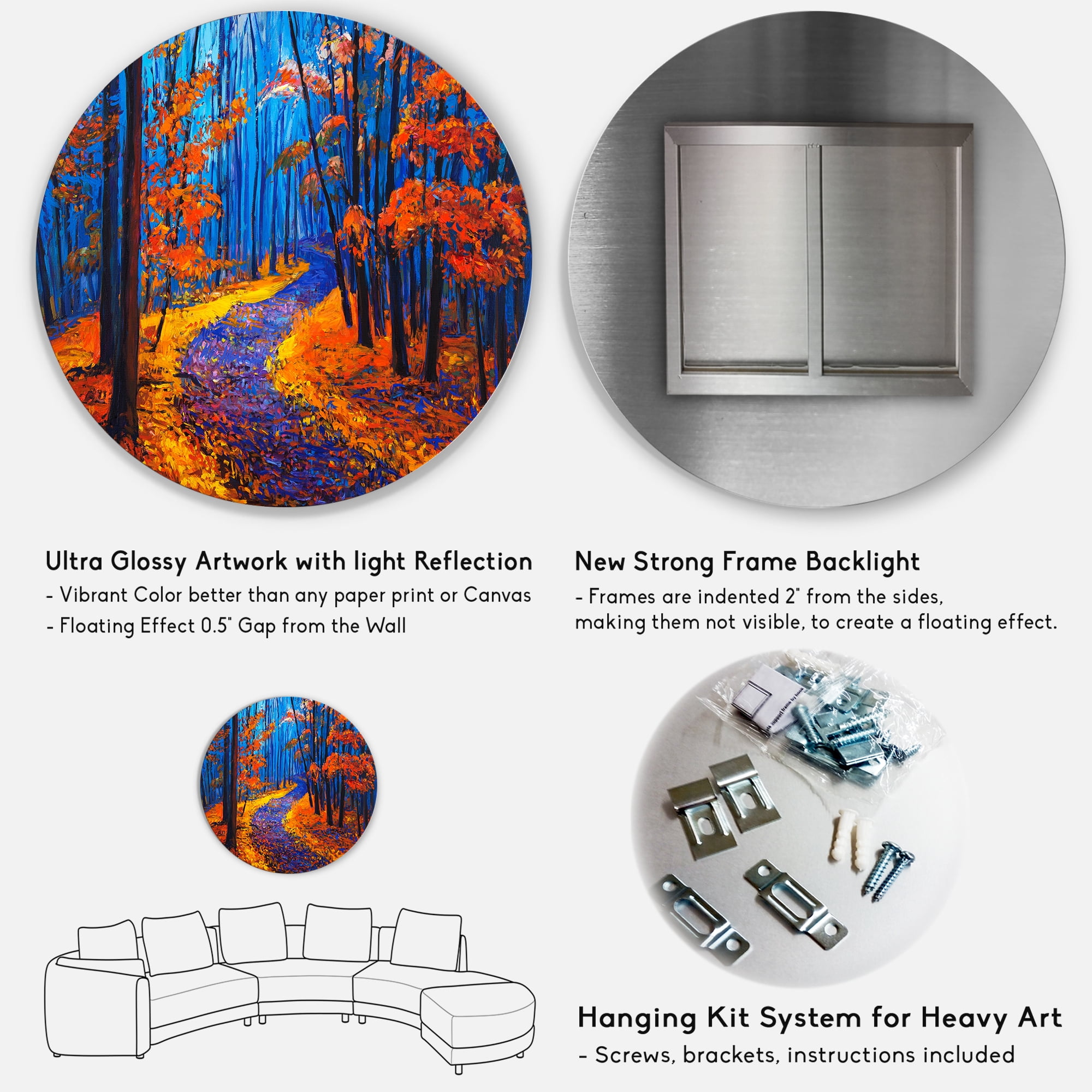 Designart 'Orange Autumn Landscape With Little Road I' Traditional Circle Metal Wall Art 11x11 - Disc of 11
