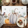 thumbnail image 4 of Watercolor Pumpkin Bird Placemats Set of 12 Hello Fall Heat Insulated Linen Place Mats, Washable Stain-Proof Table Mats for Dining Tables Holiday Decor 13x19inch, 4 of 9
