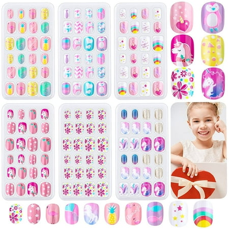 144 Pieces Kids Press on Nails Grils, HTAIGUO z Children Fake Nails ...