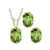 Gem Stone King 1.90 Ct Oval Green Peridot 18K Rose Gold Plated Silver Pendant Earrings Set