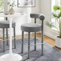 Modway Toulouse Performance Velvet Bar Stool in Gray Silver