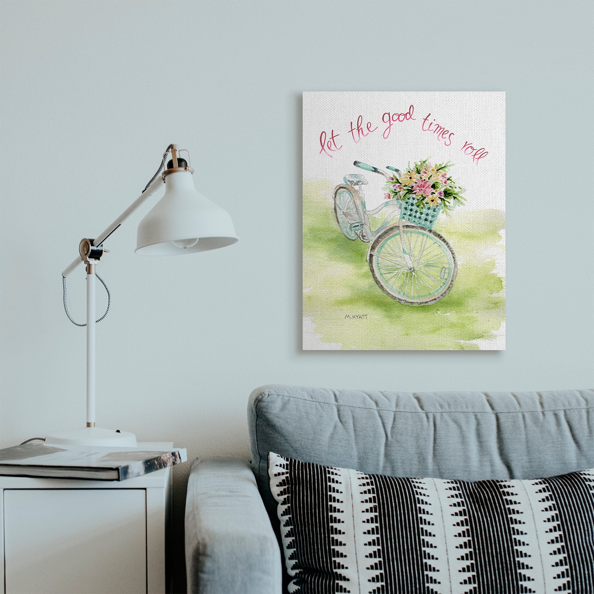 Stupell Industries Let Good Times Roll Phrase Blue Floral Bike Canvas Wall Art, 24 x 30, Design by Melissa Hyatt LLC