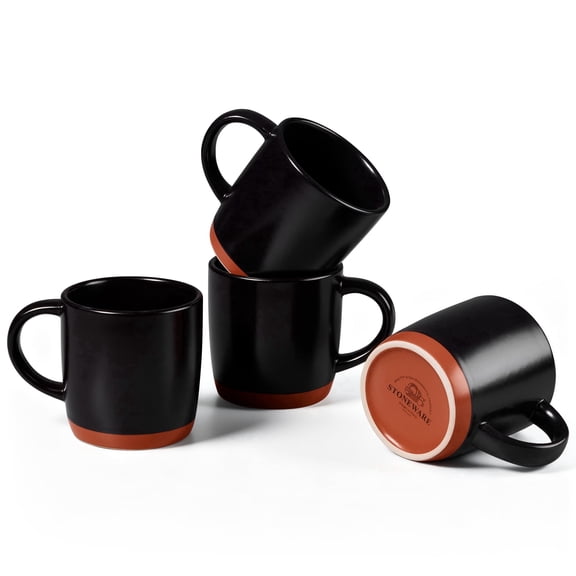 Vesteel Espresso Mugs Set of 4, 12oz Ceramic Coffee Cups with Handle, Modern Stoneware Mugs for Latte, Cappuccino, Cocoa, Dishwasher & Microwave Safe, Matte Black
