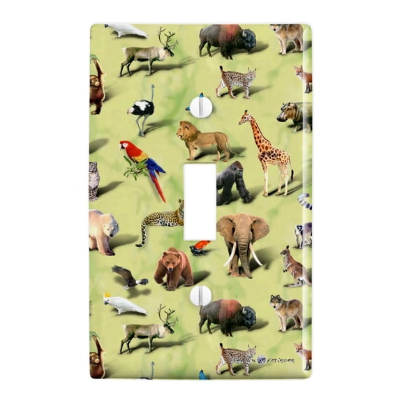 Land Animals Gorilla Lion Fox Giraffe Pattern Plastic Wall Decor Toggle Light Switch Plate Cover