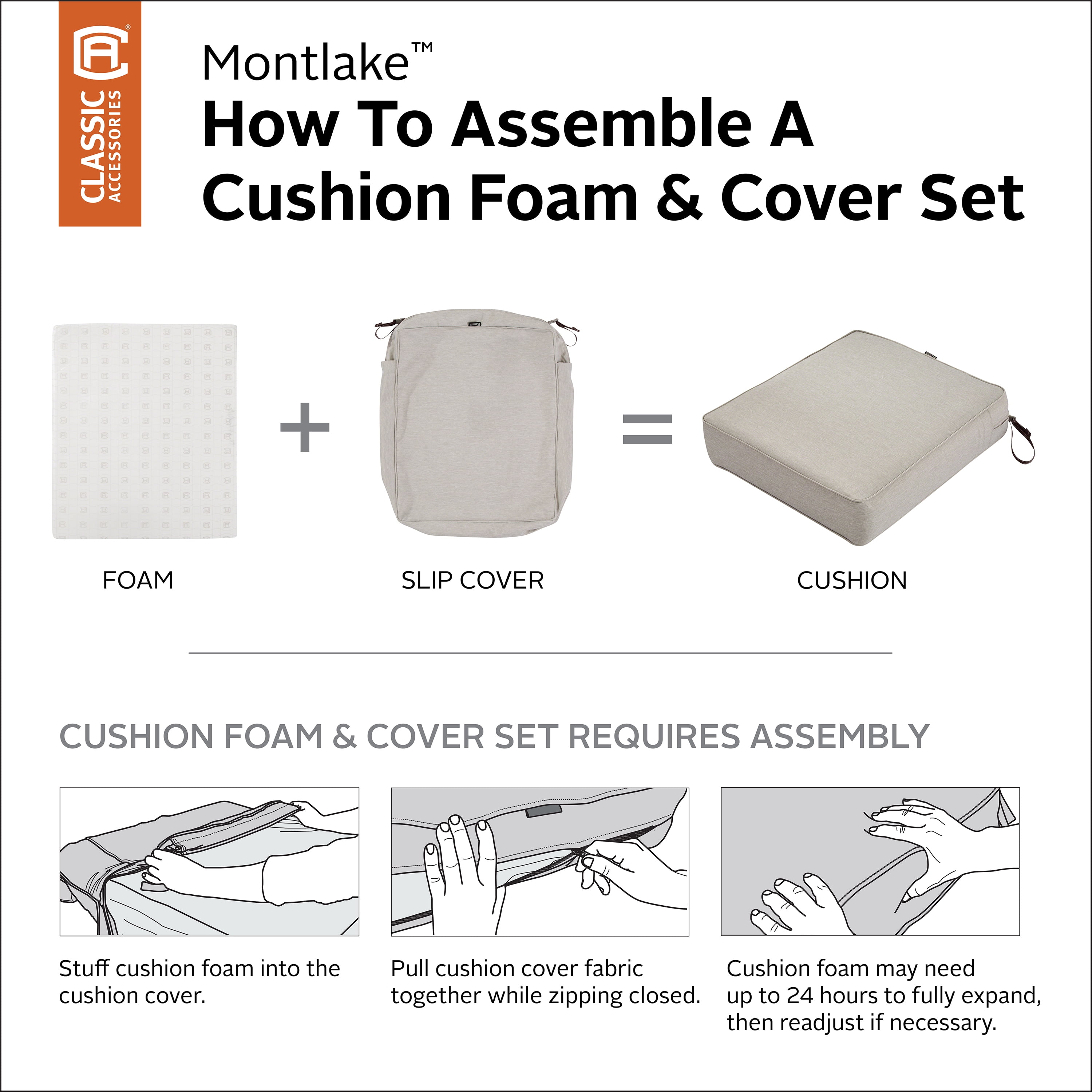 Classic Accessories Montlake FadeSafe Water-Resistant Patio Dining Seat Cushion, 19 x 19 x 3 inch, Heather Grey