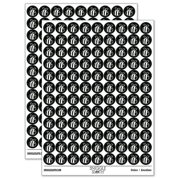 Buzzy Bumble Bee 200 Round Stickers - Black - Gloss Finish - 0.50" Size