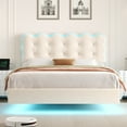 thumbnail image 4 of Homfa Full Size Floating Bed Frame with Led & Charging station, Velvet upholstered bed frame with Ajustable Crystal Button Tufted Headboard, White, 4 of 8