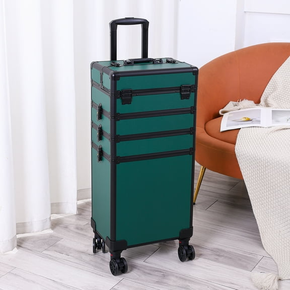 Zimtown Professional 4 in1 Aluminum Rolling Cosmetic Makeup Train Case Trolley, Dark Green