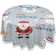 SKYSONIC Merry Christmas Round Tablecloth,Washable Oil Proof Table Cover for Kitchen Holiday Party Wedding Picnic Decoration