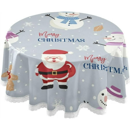 SKYSONIC Merry Christmas Round Tablecloth,Washable Oil Proof Table Cover for Kitchen Holiday Party Wedding Picnic Decoration