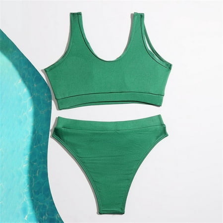 

Gubotare Girl s Swimsuit Sport Solid High Waist Bikini Set Bathing Suit Summer Beach Rash Guard Swimwear For 7 5 Girls Swim Suits Green 8-9 Years