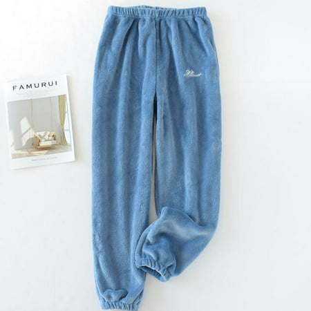 

CoCopeaunt Male winter flannel pajama pants thickening coral fleece mink fleece thermal plus size solid rububer band sleep bottom trousers