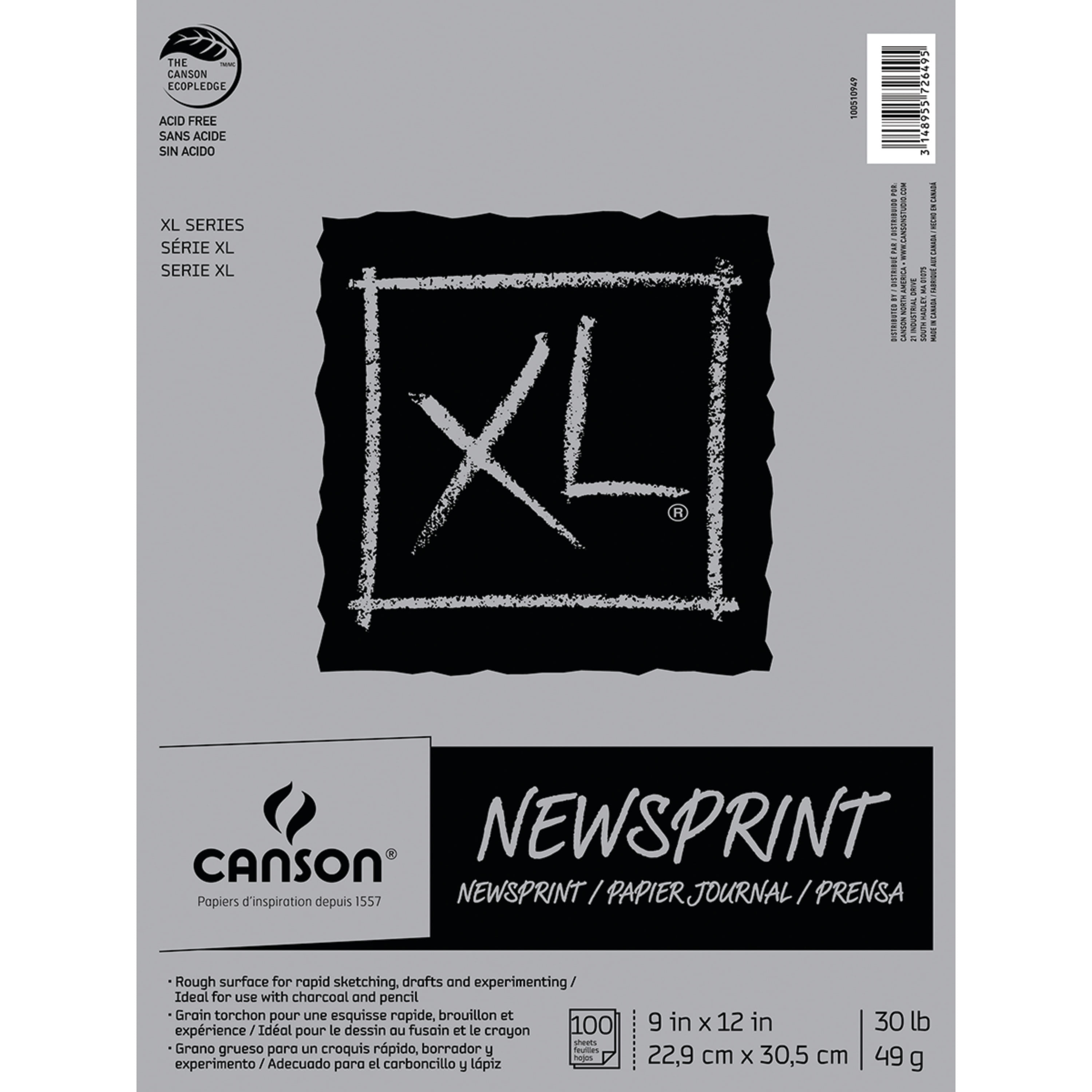 Canson XL Newsprint Paper Pad, 9in x 12in, 100 Sheets/Pad