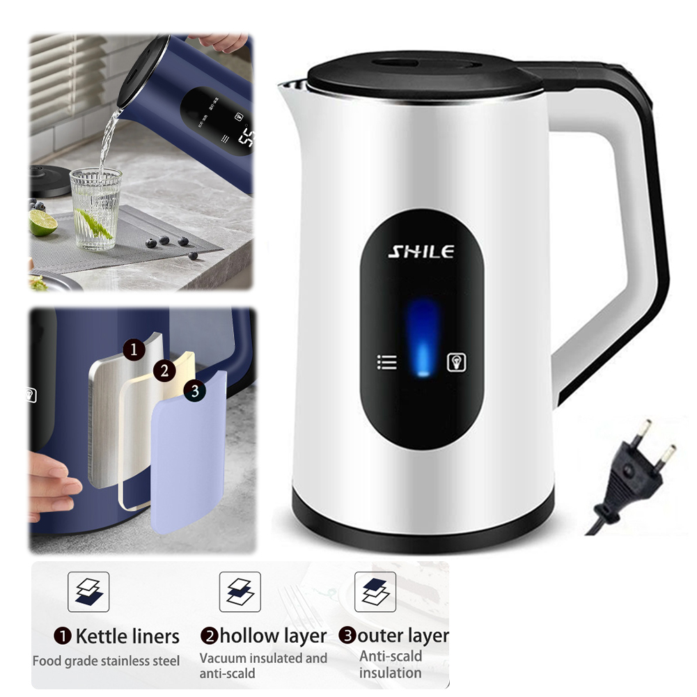 Yiaieng 3L Stainless Steel Electric Tea Kettle Auto-Shutoff 1500W Water Boiler (White)